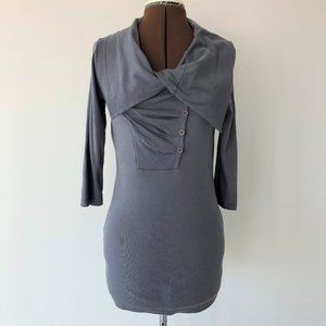 Three Dots Grey Top with Pleated Yoke, Large Collar